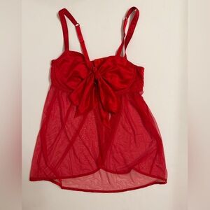 Adore Me Red Satin & Mesh Babydoll with Bow